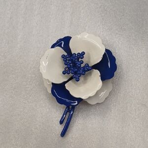 Vintage 1960's/70's Blue & White Enamel Large Flower Brooch
